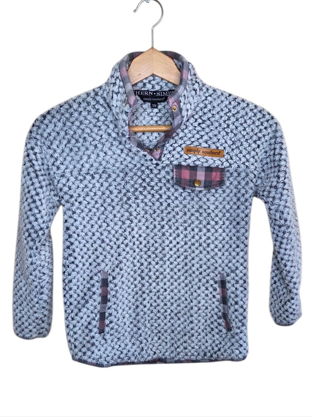 Simply Southern Gray Textured Sherpa Fleece Snap Pullover Size Youth Medium